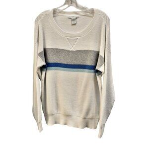 Women's Design History Chunky Thermal Sweater White w/Gray, Blue Stripe Size L